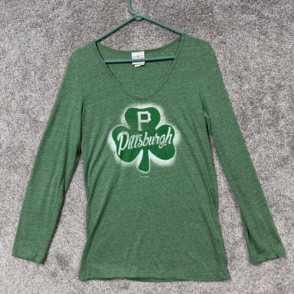 Pittsburgh Pirates Shirt Womens Large Green MLB Baseball 5th & Ocean Shamrock